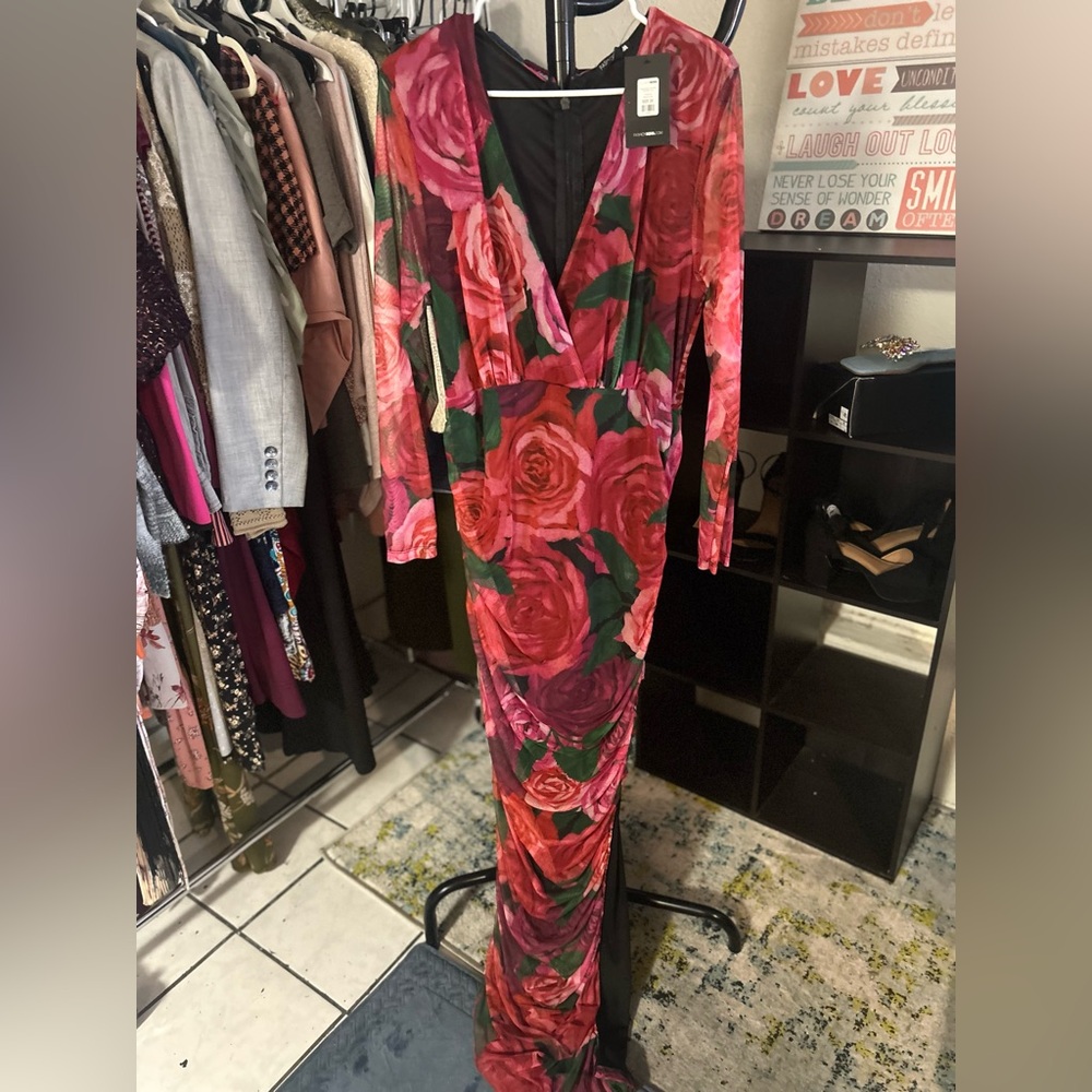 Fashion Nova Rose Print Maxi Dress